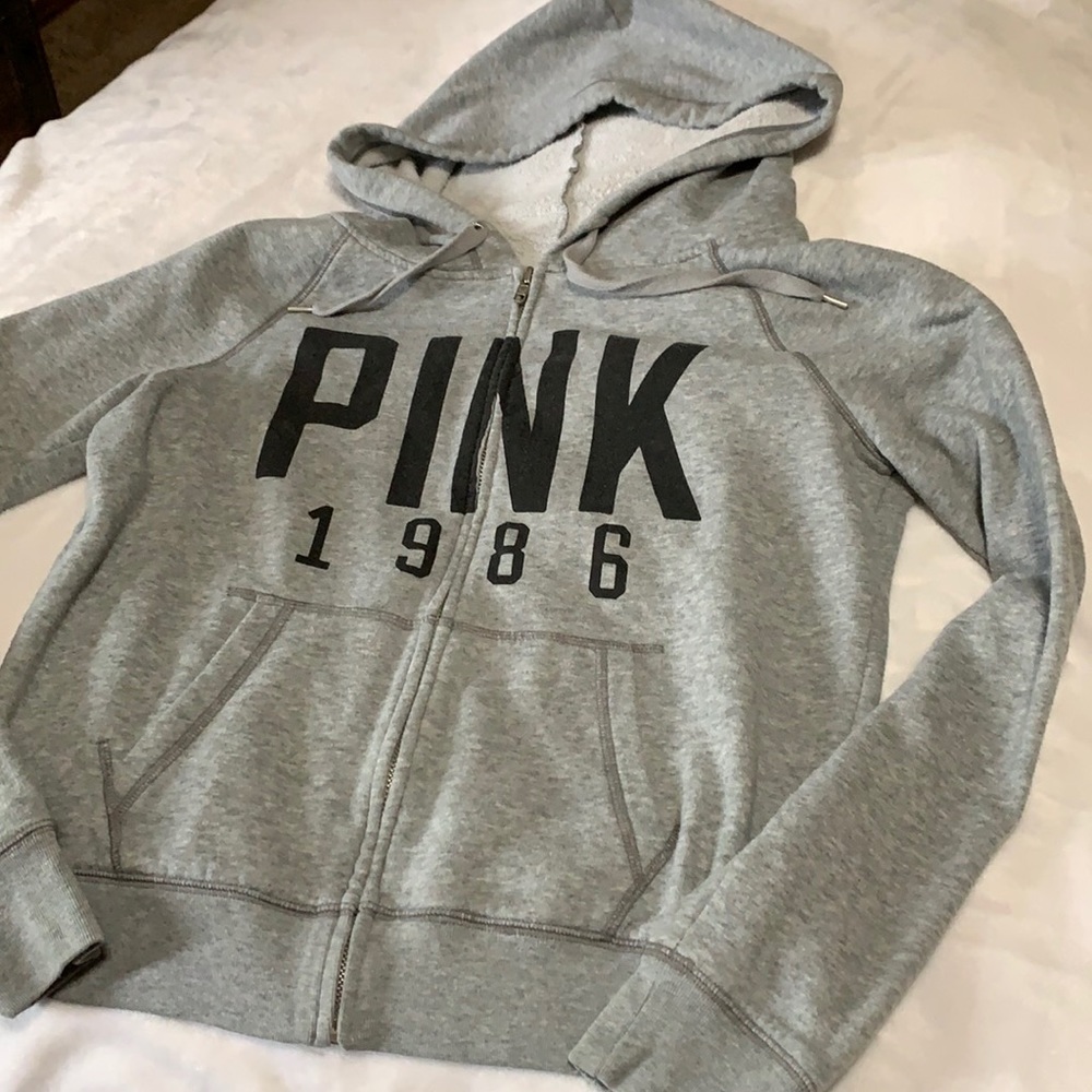 PINK Gray Zip Up Hoodie